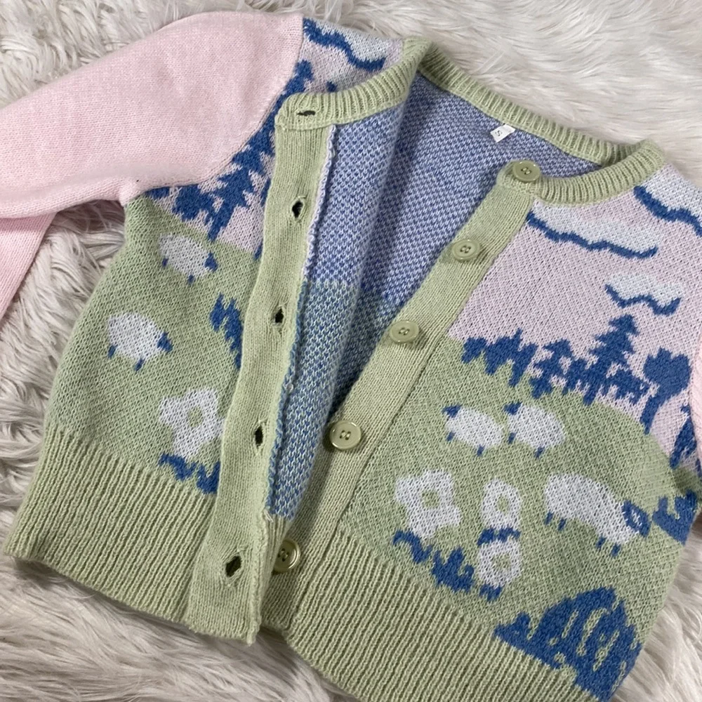 Cute Little Lamb Pastel Knit Cropped Cardigan - Picture 6 of 6